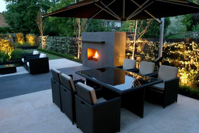 Family garden Barnes receives Highly Commended at Garden Design award with Declan Buckley in London, multi-functional outdoor environment cooking, dining, play.
