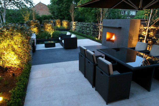 Family garden Barnes receives Highly Commended at Garden Design award with Declan Buckley in London, multi-functional outdoor environment cooking, dining, play.