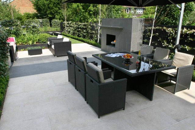 Family garden Barnes receives Highly Commended at Garden Design award with Declan Buckley in London, multi-functional outdoor environment cooking, dining, play.