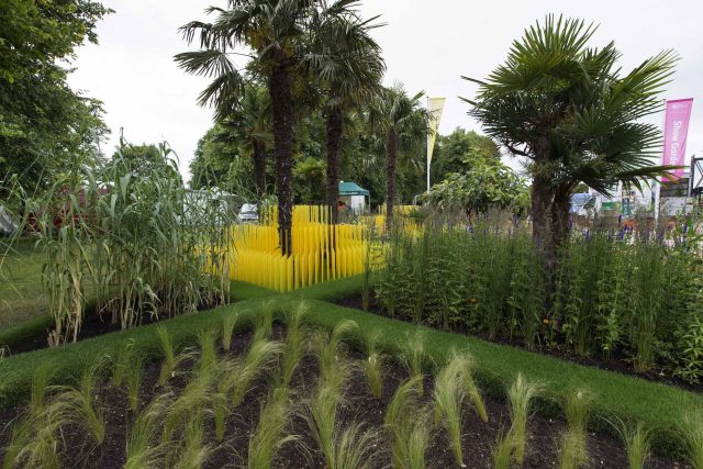 World Vision garden inspired by beauty of Cambodia, designed by John Warland, This stylised garden landscaping representation of rice cultivation reflects.