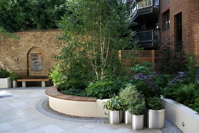 Courtyard style Garden for Private BankStride Stride Treglown Architects and constructed by Garden Builders commercial landscape designers specialists London.