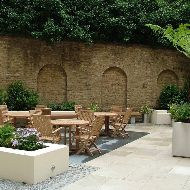 Courtyard style Garden for Private BankStride Stride Treglown Architects and constructed by Garden Builders commercial landscape designers specialists London.