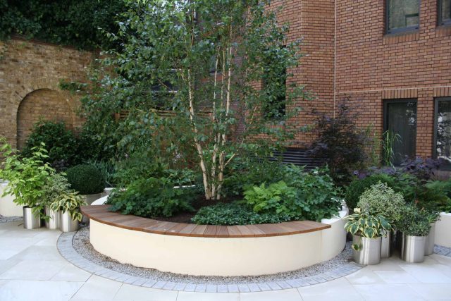 Courtyard style Garden for Private BankStride Stride Treglown Architects and constructed by Garden Builders commercial landscape designers specialists London.