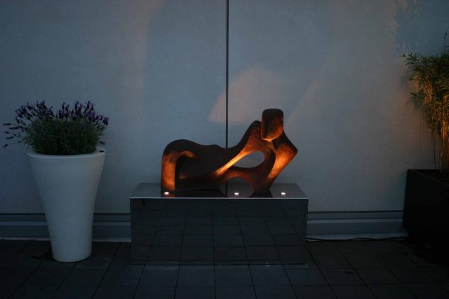 Multi levelled roof garden terrace design long narrow shape by Garden Builders at Imperial Wharf landscaping consultant contractors specialising roof gardens.