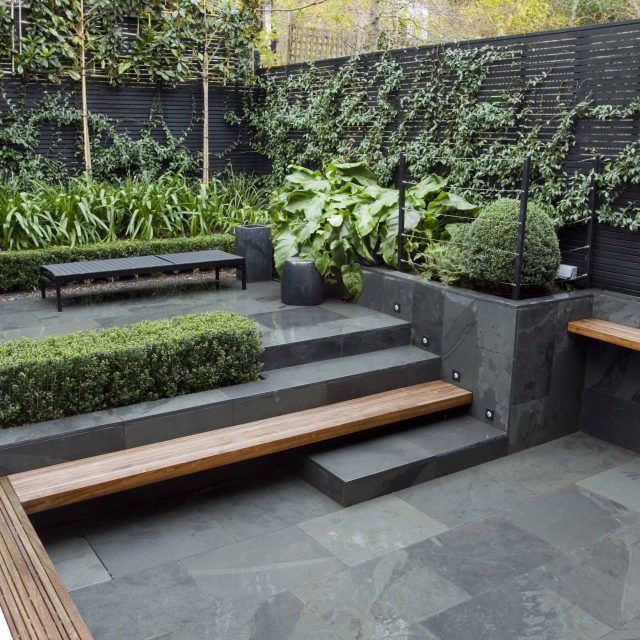 Uncomplicated Contemporary Design in Kensington London designed by award winning Declan Buckley, attractive design terrace entertaining relaxation zone planting.