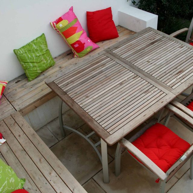 Outdoor garden entertainment space Battersea relaxation zone designed and constructed by The Garden Builders landscaping contractors, specialist designers.