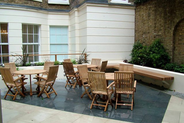 Courtyard style Garden for Private BankStride Stride Treglown Architects and constructed by Garden Builders commercial landscape designers specialists London.