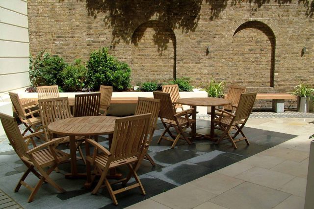 Courtyard style Garden for Private BankStride Stride Treglown Architects and constructed by Garden Builders commercial landscape designers specialists London.