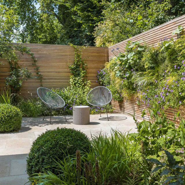 Garden Designer Belsize Park The strategic lighting which includes floor lighting to help illuminate the garden creates a warm atmosphere.