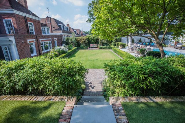 Garden Design Highgate North London Garden Designer Landscape Contractor, complimentary family style garden planting scheme also consisting diagonal brickwork.