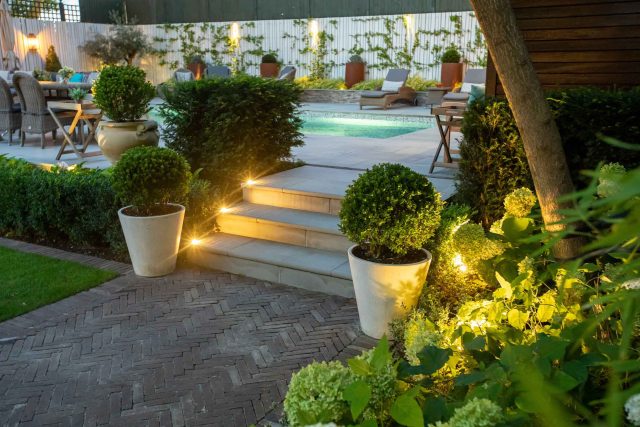 Garden Design Highgate North London Garden Designer Landscape Contractor, complimentary family style garden planting scheme also consisting diagonal brickwork.