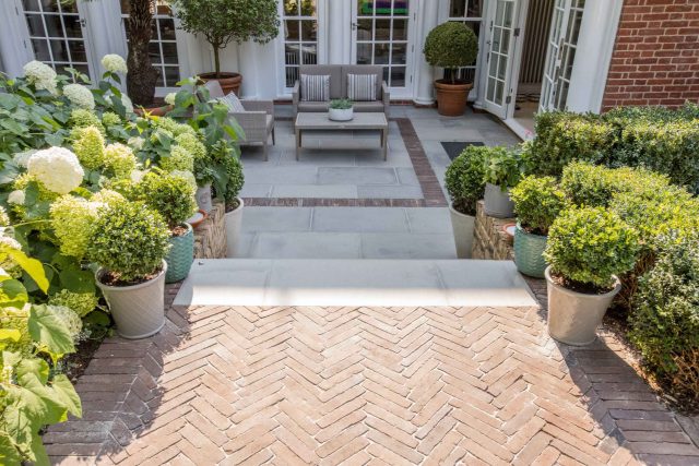 Garden Design Highgate North London Garden Designer Landscape Contractor, complimentary family style garden planting scheme also consisting diagonal brickwork.
