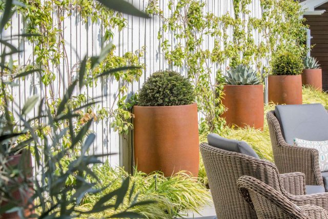 Garden Design Highgate North London Garden Designer Landscape Contractor, complimentary family style garden planting scheme also consisting diagonal brickwork.
