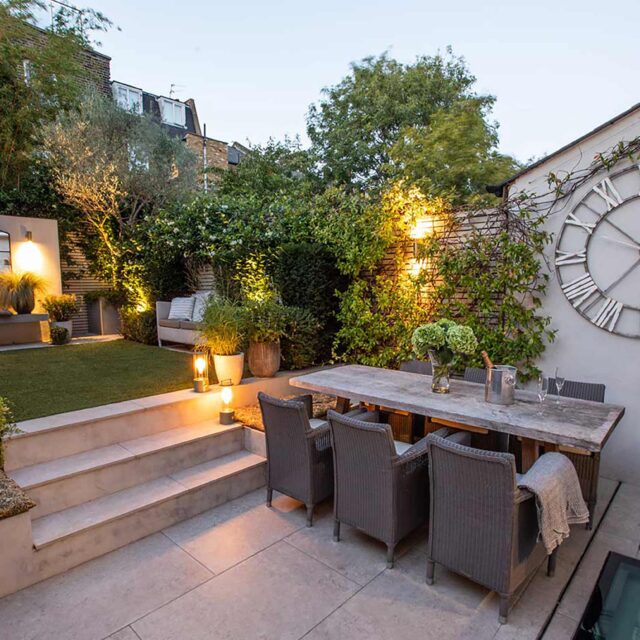 Garden Landscapes London features different zones with garden, an outdoor seating area, storage area, the lawn and of course the BBQ area.