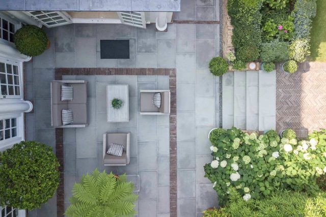 Garden Design Highgate North London Garden Designer Landscape Contractor, complimentary family style garden planting scheme also consisting diagonal brickwork.