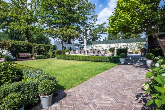 Garden Design Highgate North London Garden Designer Landscape Contractor, complimentary family style garden planting scheme also consisting diagonal brickwork.