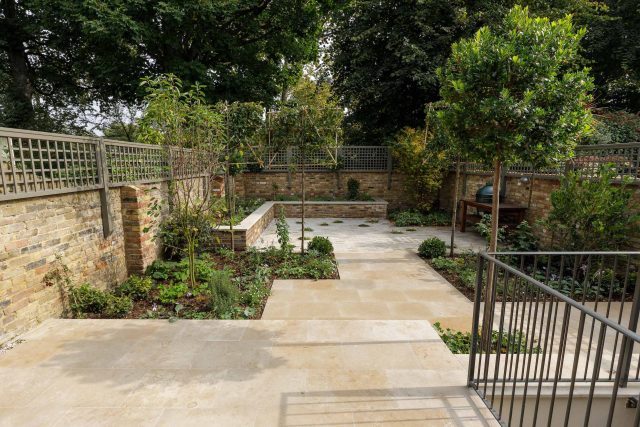 Elegant airy west London traditional contemporary garden by designer Camilla Hiley, urban with rustic country touches landscaping specialists in planting.