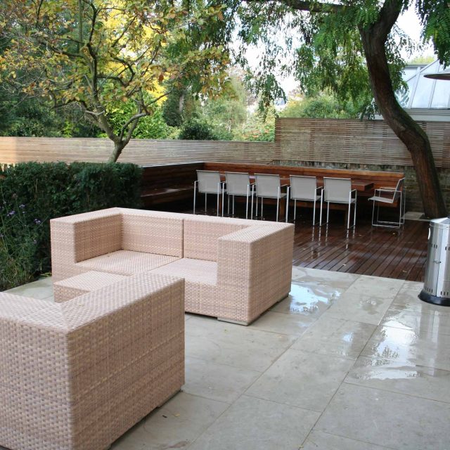 Gorgeous Garden Designs by Christopher Bradley Hole Maida Vale combination of decking and limestone paving, designers specialist contractors and landscapers.