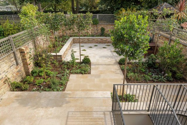 Elegant airy west London traditional contemporary garden by designer Camilla Hiley, urban with rustic country touches landscaping specialists in planting.