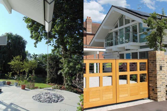 Blackheath Design, Hauf House, living green wall, dark granite edge detail, solid Oak automated gates a specialist garden contractors landscaping company.