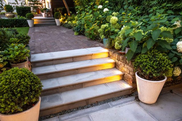 Garden Design Highgate North London Garden Designer Landscape Contractor, complimentary family style garden planting scheme also consisting diagonal brickwork.