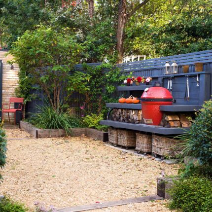 Clapham London garden design luxury feeling outdoor kitchen room bbq, contractor landscapers, transformed into a flexible, modern sanctuary.