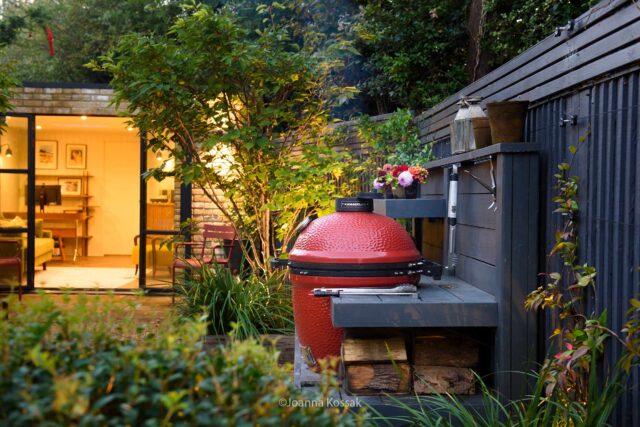 Clapham London garden design luxury feeling outdoor kitchen room bbq, contractor landscapers, transformed into a flexible, modern sanctuary.