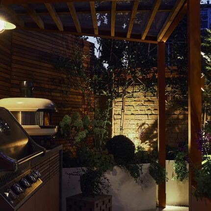 Family garden designer Barnes West London cooking gardens bbq, outdoor environment that blends intelligent design.