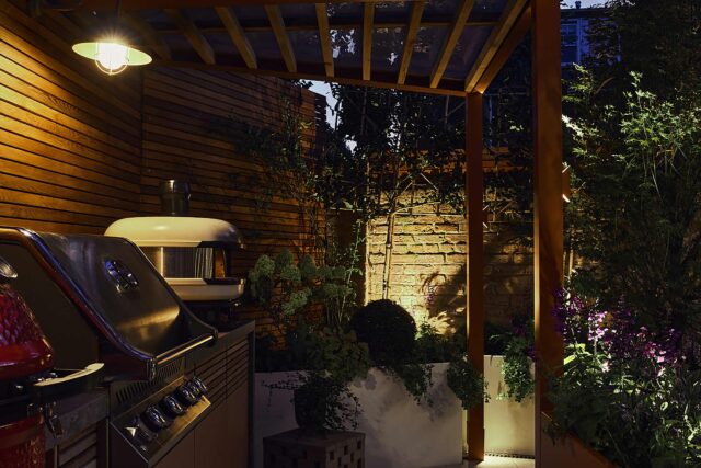 Family garden designer Barnes West London cooking gardens bbq, outdoor environment that blends intelligent design.