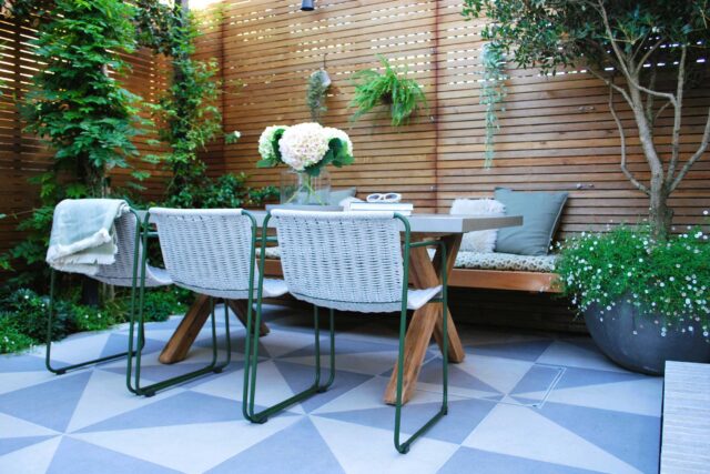 Fulham West London garden design luxury feeling room paving, been transformed into a calm and elegant outdoor living space.