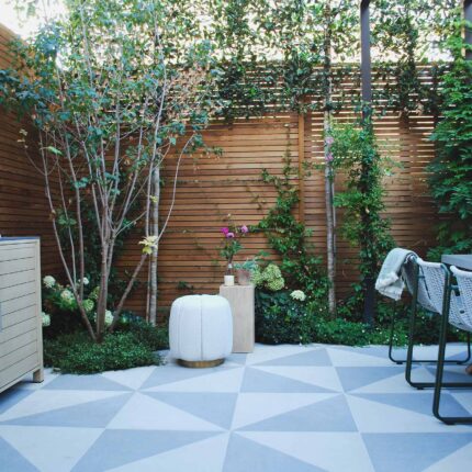 Fulham West London garden design luxury feeling room paving, been transformed into a calm and elegant outdoor living space.