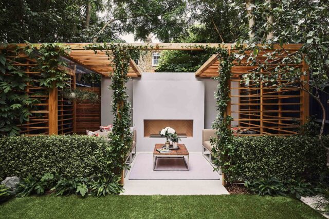 Tooting garden designer sophisticated outdoor retreat kitchen pergola, outdoor retreat for relaxation dining & year-round enjoyment.
