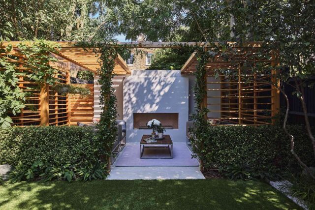 Tooting garden designer sophisticated outdoor retreat kitchen pergola, outdoor retreat for relaxation dining & year-round enjoyment.