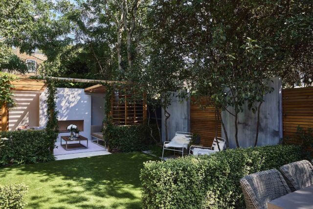 Tooting garden designer sophisticated outdoor retreat kitchen pergola, outdoor retreat for relaxation dining & year-round enjoyment.