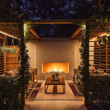 Tooting garden designer sophisticated outdoor retreat kitchen pergola, outdoor retreat for relaxation dining & year-round enjoyment.